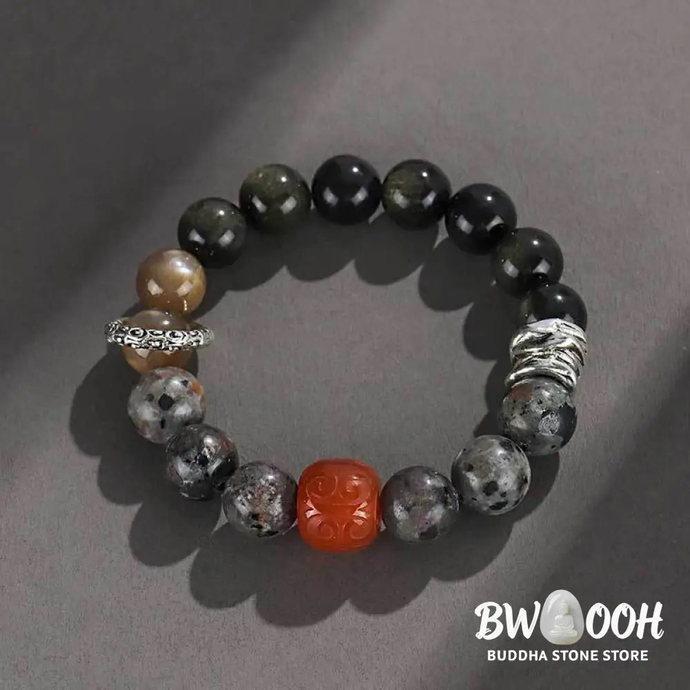 Buddha Stones Gold Sheen Obsidian Lava Rock Red Agate Protection Bracelet - BWOOOH - Gold Sheen Obsidian Lava Rock