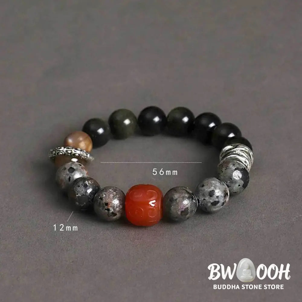 Buddha Stones Gold Sheen Obsidian Lava Rock Red Agate Protection Bracelet - BWOOOH - Gold Sheen Obsidian Lava Rock