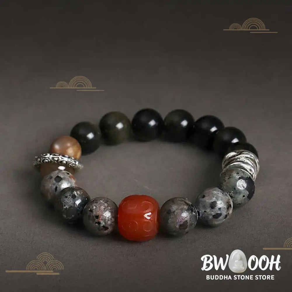 Buddha Stones Gold Sheen Obsidian Lava Rock Red Agate Protection Bracelet - BWOOOH - Gold Sheen Obsidian Lava Rock