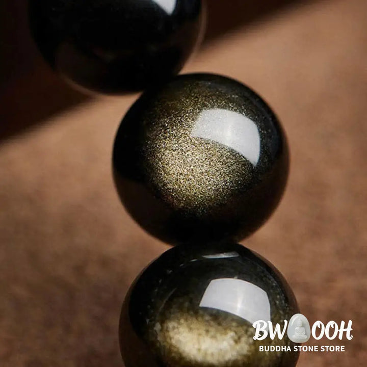 Buddha Stones Gold Sheen Obsidian PiXiu Cinnabar Om Mani Padme Hum Protection Bracelet - Gold Sheen Obsidian