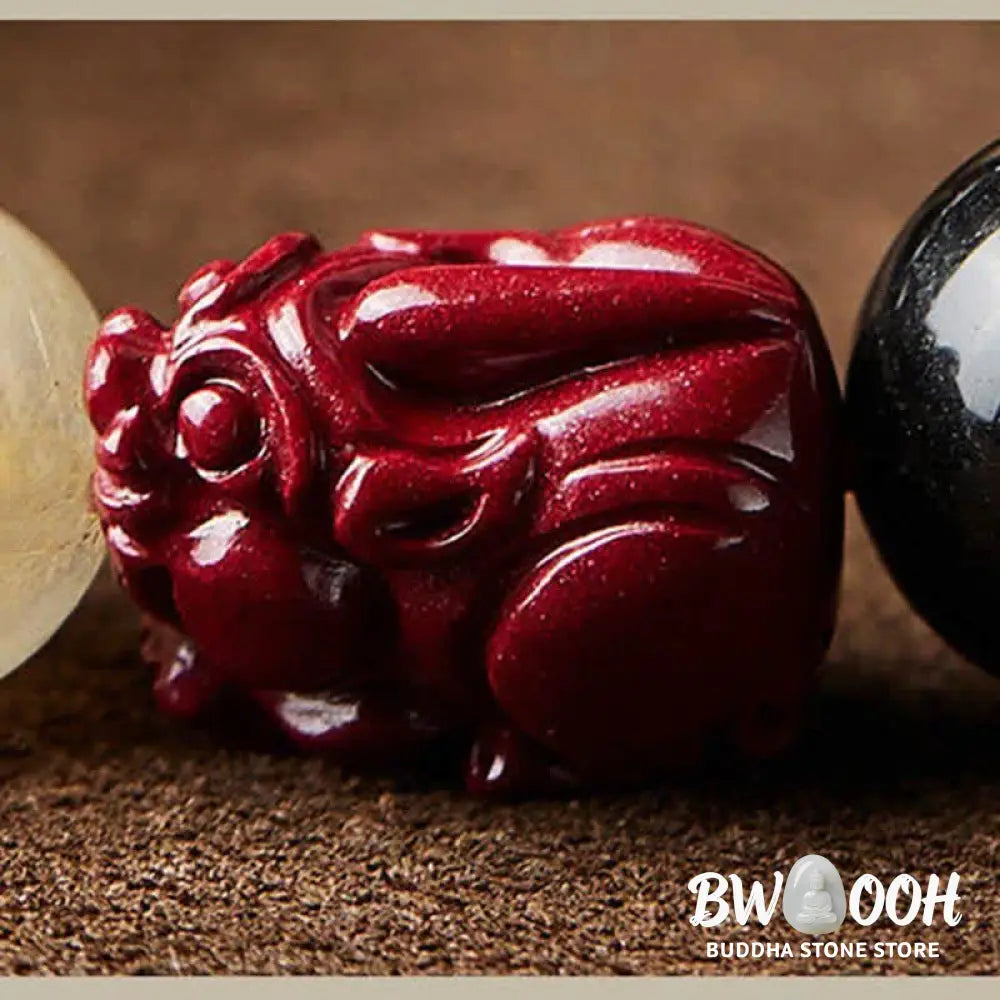 Buddha Stones Gold Sheen Obsidian PiXiu Cinnabar Om Mani Padme Hum Protection Bracelet - Gold Sheen Obsidian