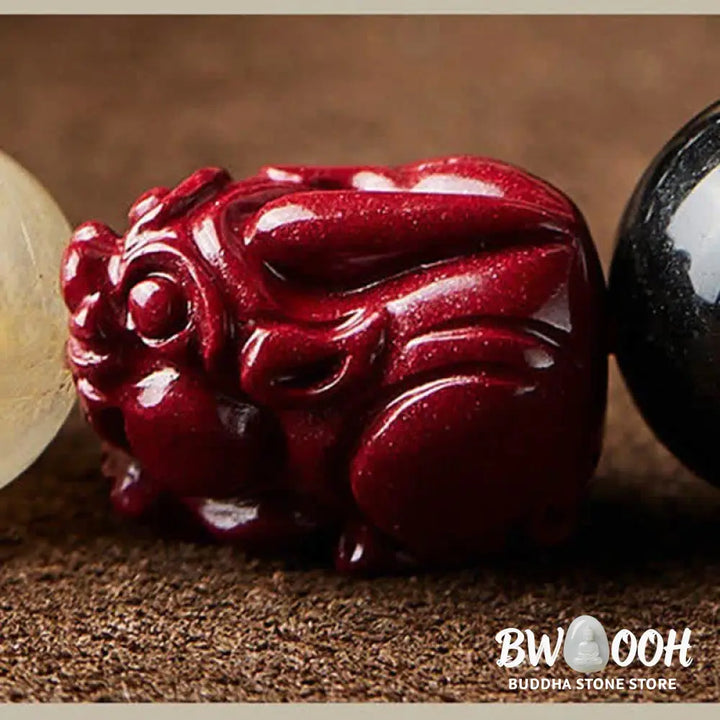 Buddha Stones Gold Sheen Obsidian PiXiu Cinnabar Om Mani Padme Hum Protection Bracelet - Gold Sheen Obsidian