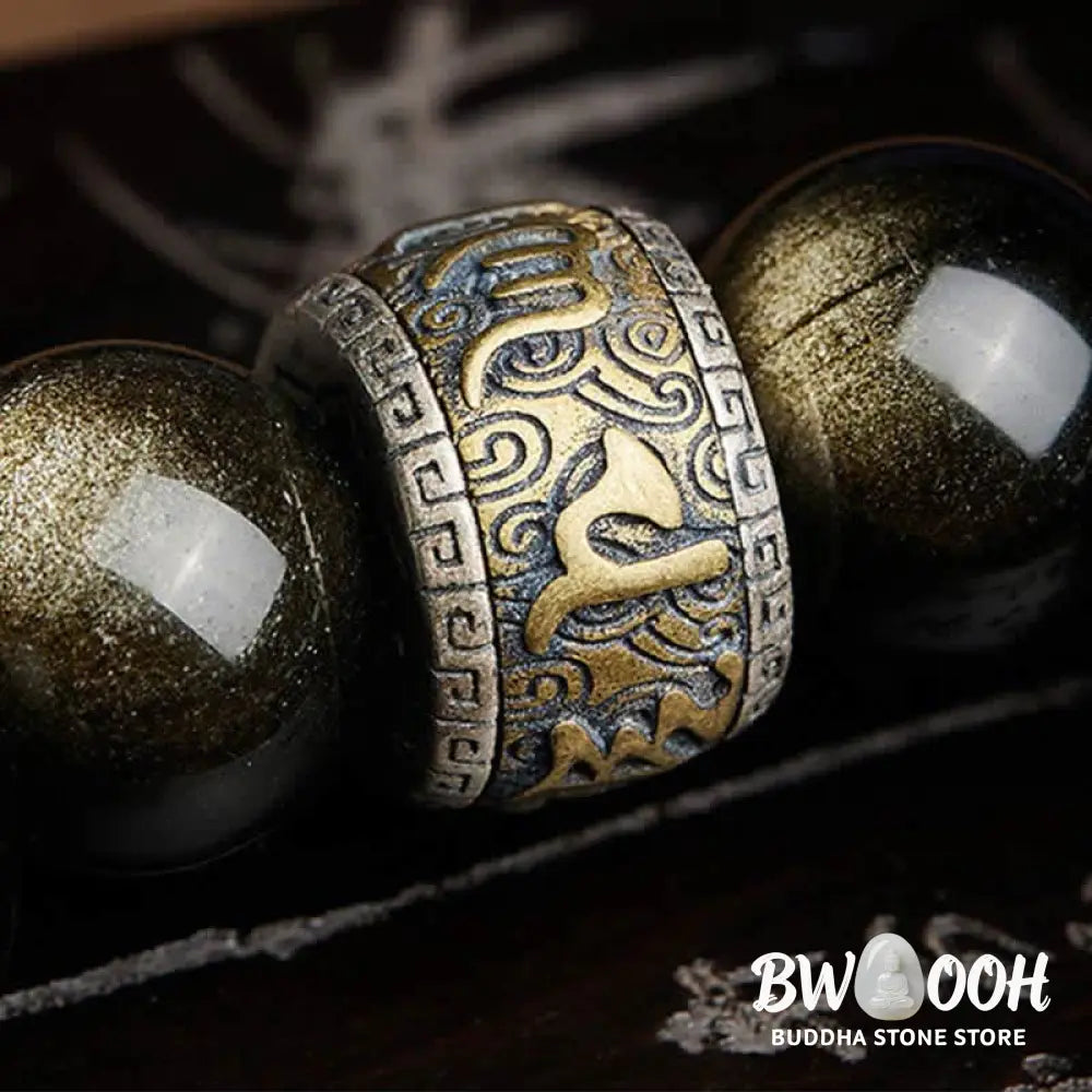 Buddha Stones Gold Sheen Obsidian PiXiu Cinnabar Om Mani Padme Hum Protection Bracelet - Gold Sheen Obsidian