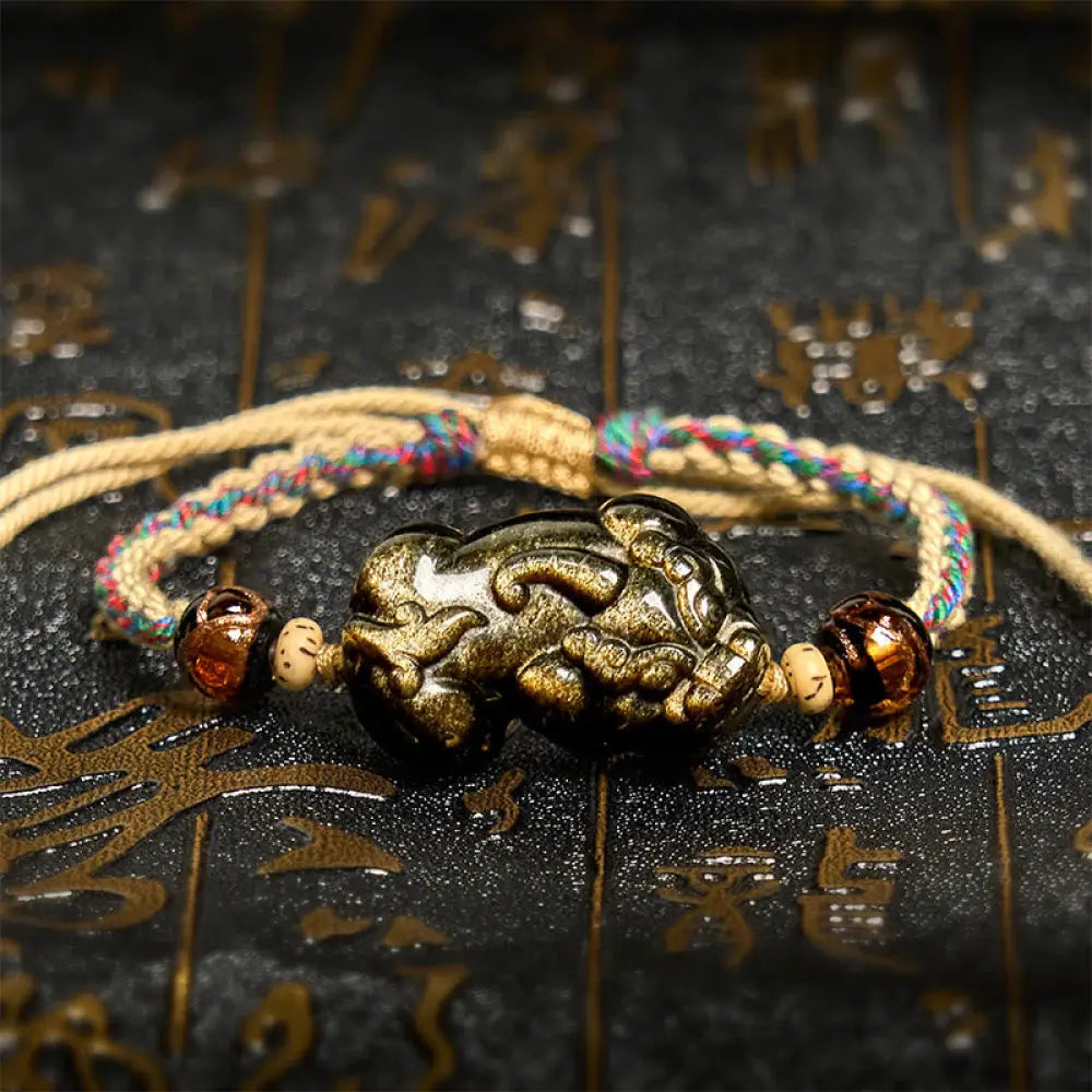 BWOOOH Gold Sheen Obsidian PiXiu Wealth Rope Bracelet