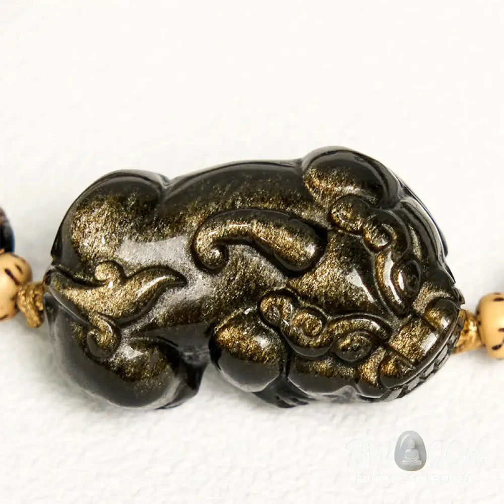 Buddha Stones Gold Sheen Obsidian PiXiu Wealth Rope Bracelet - PiXiu(Wrist Circumference: 14-26cm) - Bracelet