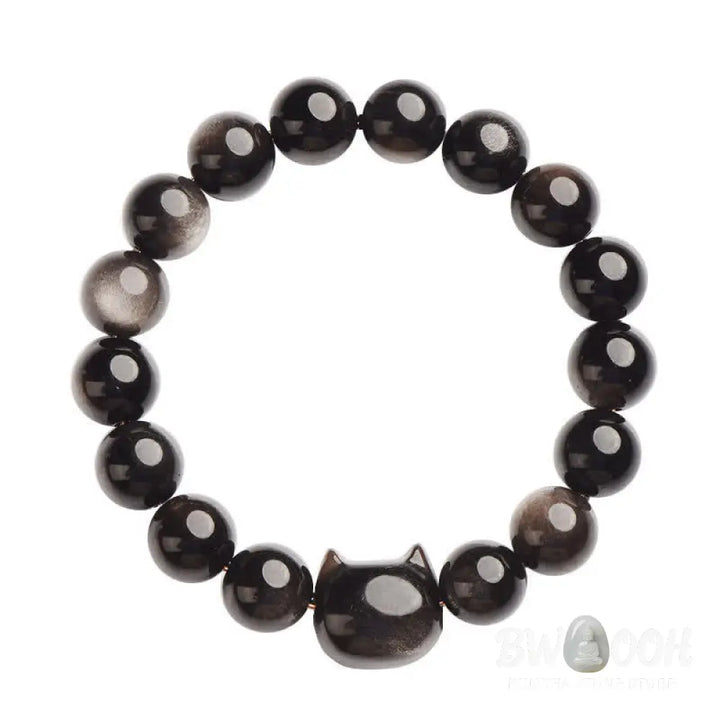 Buddha Stones Gold Sheen Obsidian Silver Sheen Obsidian Lovely Paw Lucky Cat Protection Bracelet - BWOOOH - Bracelet