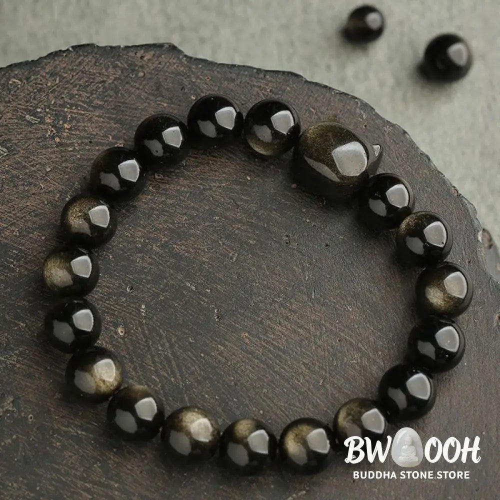 Buddha Stones Gold Sheen Obsidian Silver Sheen Obsidian Lovely Paw Lucky Cat Protection Bracelet - BWOOOH - Bracelet