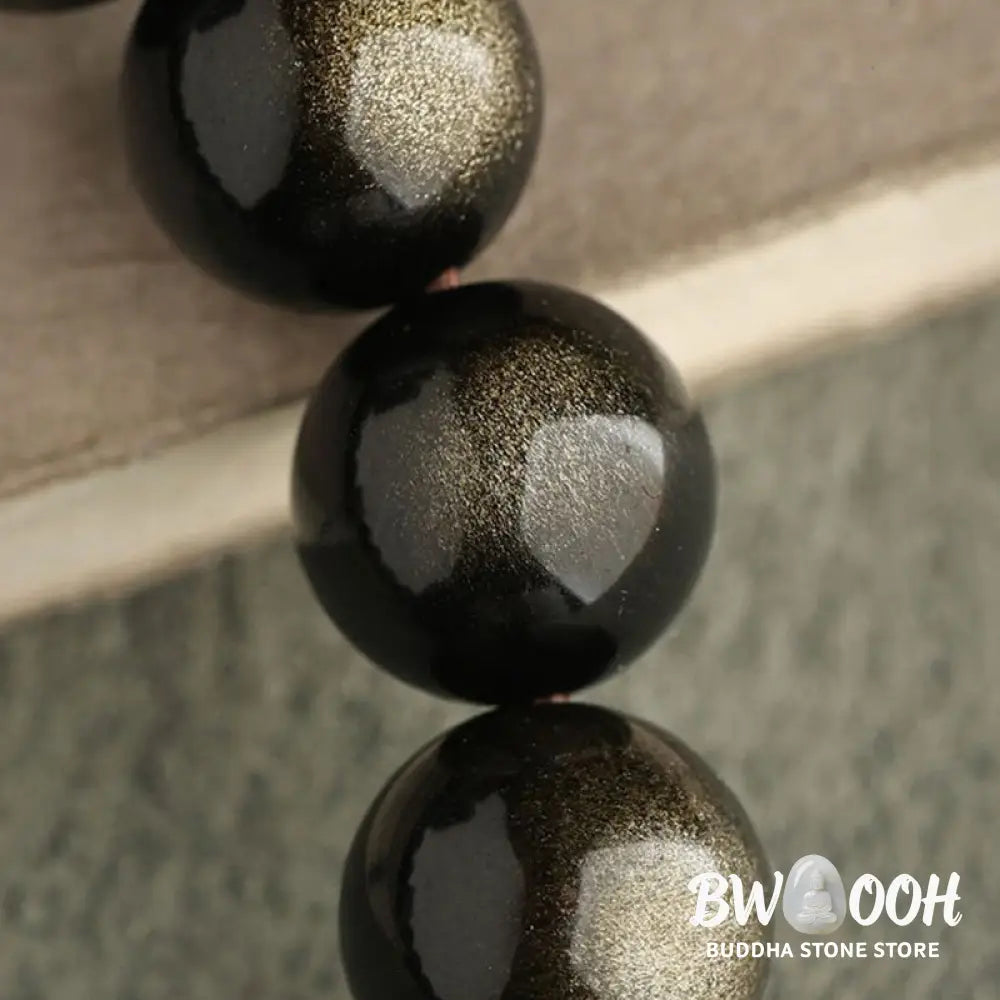Buddha Stones Gold Sheen Obsidian Silver Sheen Obsidian Lovely Paw Lucky Cat Protection Bracelet - BWOOOH - Bracelet