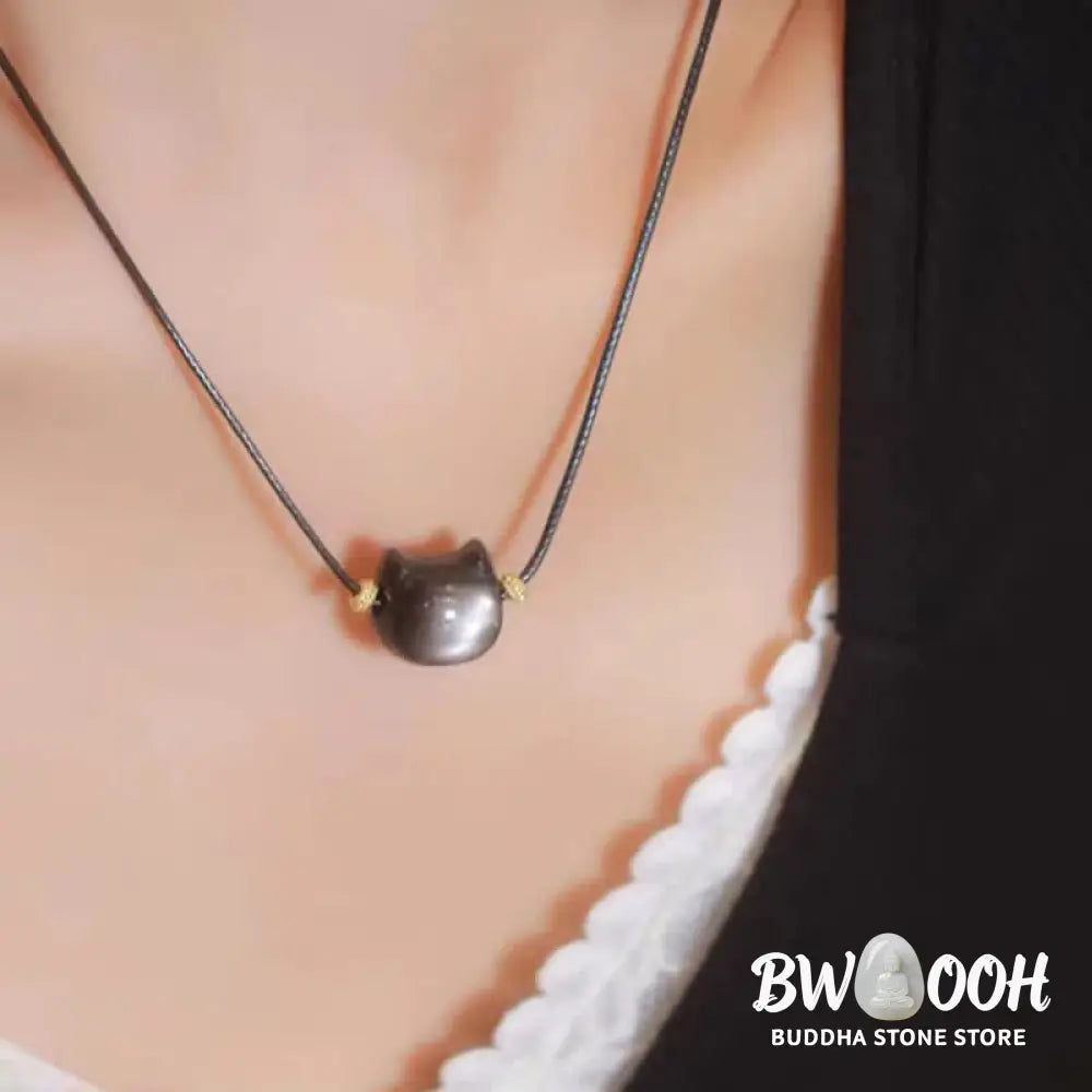 Buddha Stones Gold Sheen Obsidian Silver Sheen Obsidian Lovely Paw Lucky Cat Protection Bracelet - BWOOOH - Bracelet