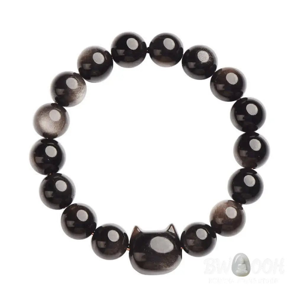 Buddha Stones Gold Sheen Obsidian Silver Sheen Obsidian Lovely Paw Lucky Cat Protection Bracelet - BWOOOH - Bracelet