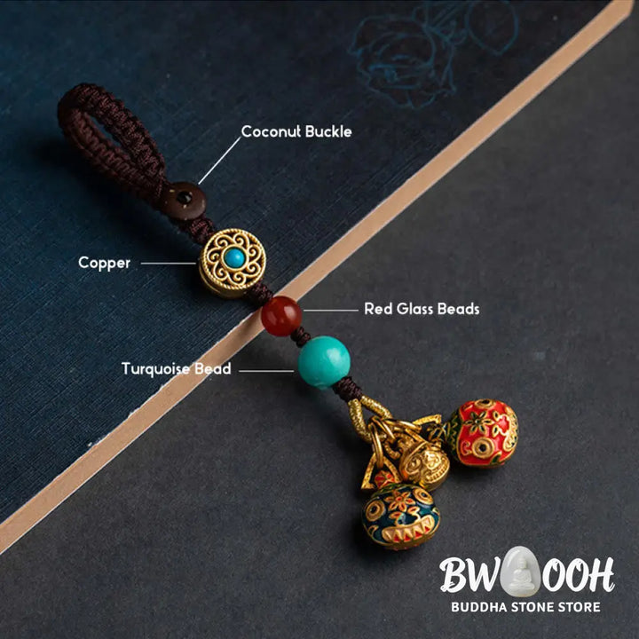 Buddha Stones Gold Swallowing Beast Family Luck Car Key Chain Phone Hanging Decoration - Hanging Decoration