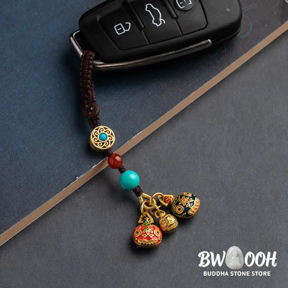 Buddha Stones Gold Swallowing Beast Family Luck Car Key Chain Phone Hanging Decoration - Hanging Decoration