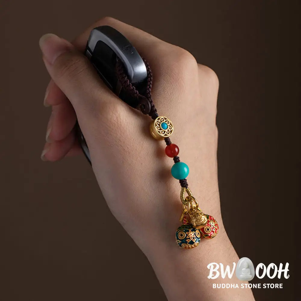 Buddha Stones Gold Swallowing Beast Family Luck Car Key Chain Phone Hanging Decoration - Hanging Decoration