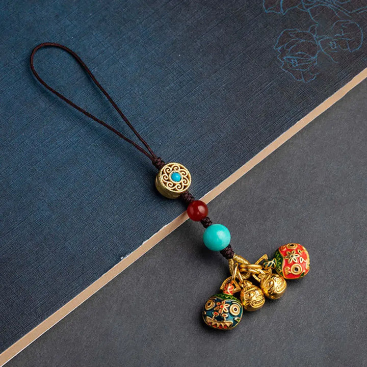 Buddha Stones Gold Swallowing Beast Family Luck Car Key Chain Phone Hanging Decoration - A Family Of Five / Brown