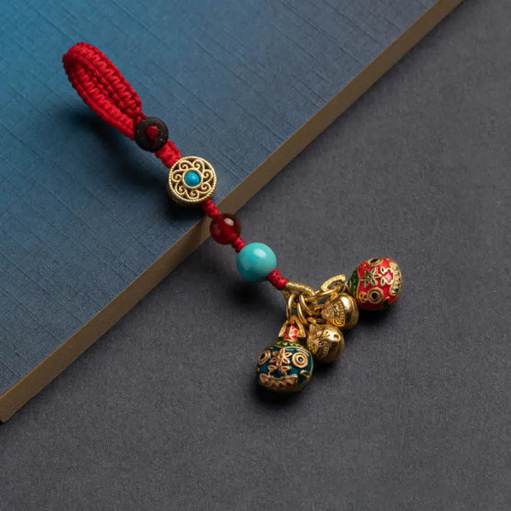 Buddha Stones Gold Swallowing Beast Family Luck Car Key Chain Phone Hanging Decoration - A Family Of Five / Red / Key