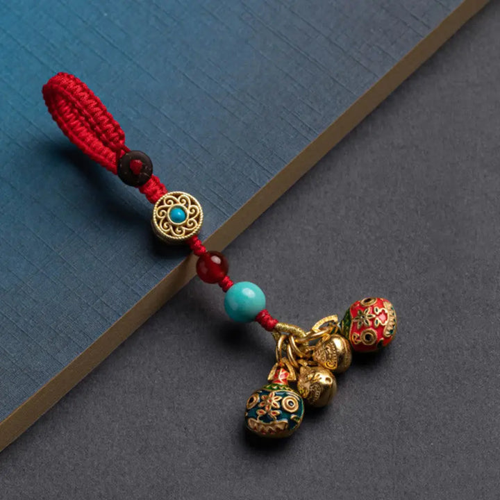 Buddha Stones Gold Swallowing Beast Family Luck Car Key Chain Phone Hanging Decoration - A Family Of Four / Red / Key