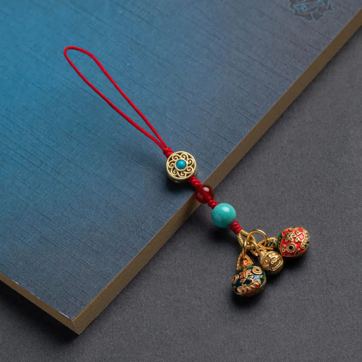 Buddha Stones Gold Swallowing Beast Family Luck Car Key Chain Phone Hanging Decoration - A Family Of Three / Red