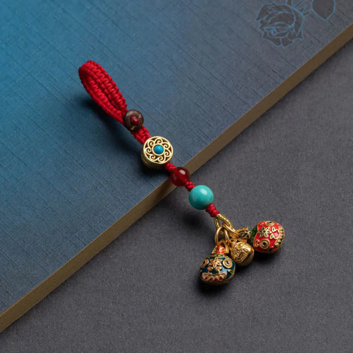 Buddha Stones Gold Swallowing Beast Family Luck Car Key Chain Phone Hanging Decoration - A Family Of Three / Red / Key