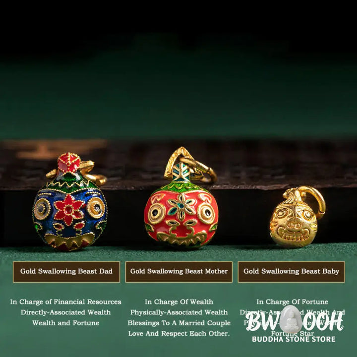 Buddha Stones Gold Swallowing Beast Family Luck Key Chain - Gold Swallowing Beast Family - Key Chain
