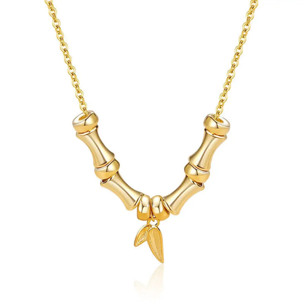 BWOOOH golden bamboo pattern titanium steel wealth necklace pendant