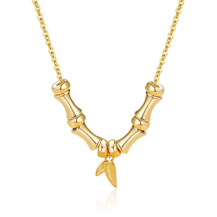 BWOOOH golden bamboo pattern titanium steel wealth necklace pendant