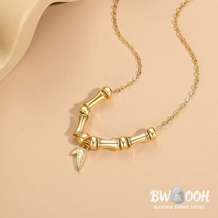 Buddha Stones Golden Bamboo Pattern Titanium Steel Wealth Necklace Pendant - BWOOOH - Gold Bamboo - Necklaces &amp; Pendants