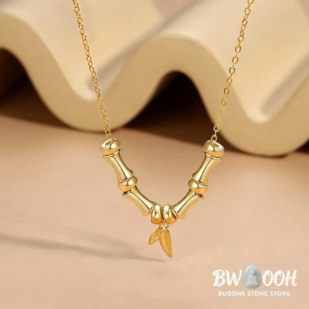 Buddha Stones Golden Bamboo Pattern Titanium Steel Wealth Necklace Pendant - BWOOOH - Gold Bamboo - Necklaces & Pendants
