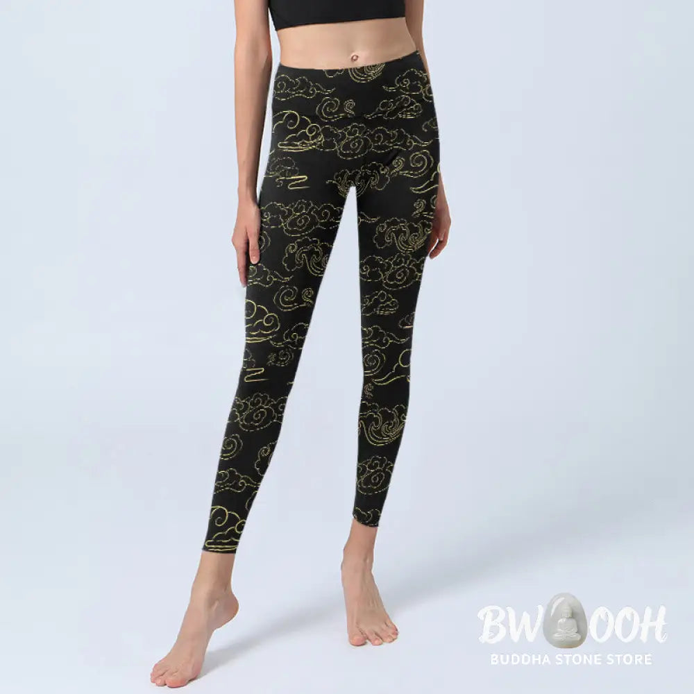 BWOOOH printed yoga leggings - Golden Clouds Print Gym Leggings Women&
