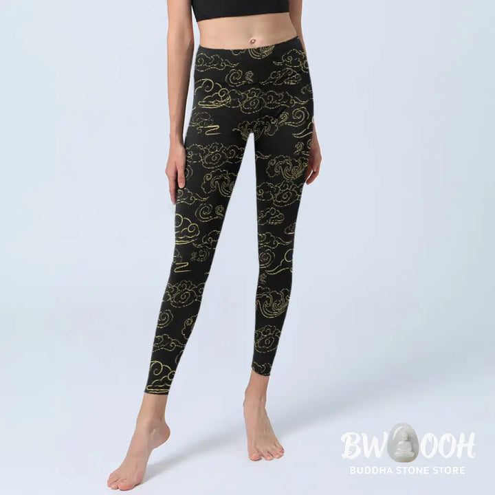 BWOOOH printed yoga leggings - Golden Clouds Print Gym Leggings Women&