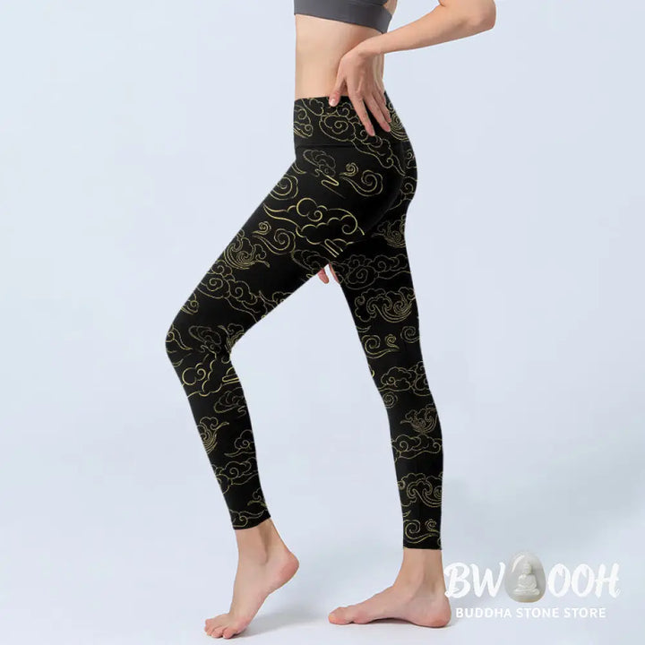 BWOOOH printed yoga leggings - Golden Clouds Print Gym Leggings Women&