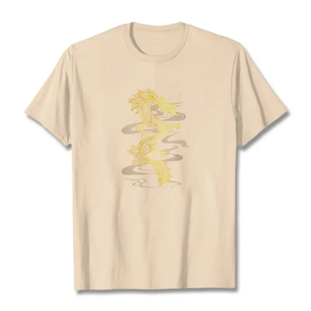 Buddha Stones Golden Dragon Cotton Tee T-shirt - Bisque / S - T-Shirts