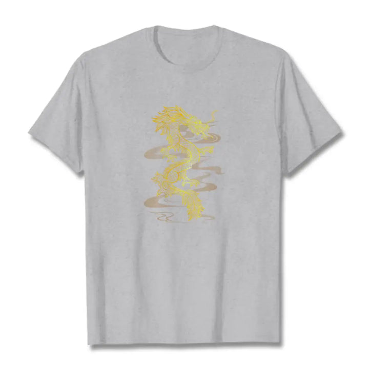 Buddha Stones Golden Dragon Cotton Tee T-shirt - LightGrey / S - T-Shirts