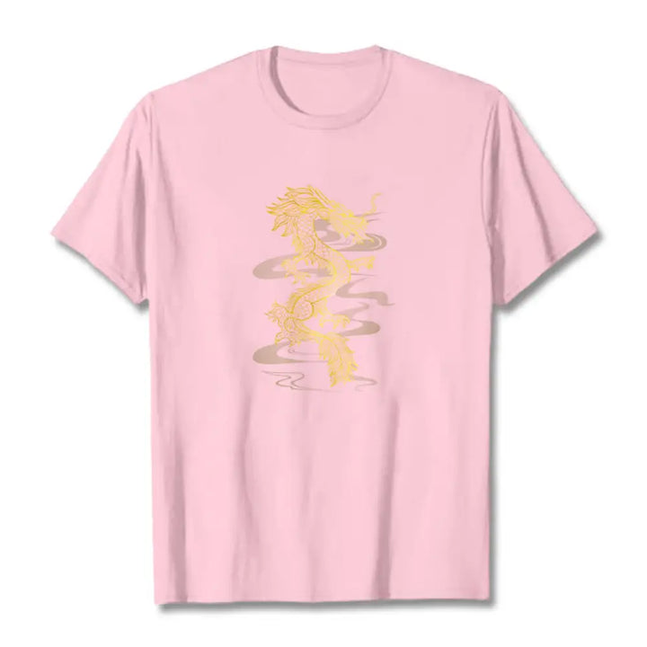 Buddha Stones Golden Dragon Cotton Tee T-shirt - LightPink / S - T-Shirts