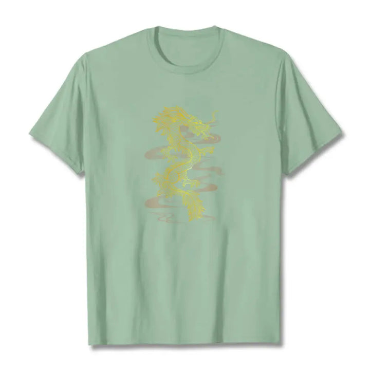 Buddha Stones Golden Dragon Cotton Tee T-shirt - PaleGreen / S - T-Shirts