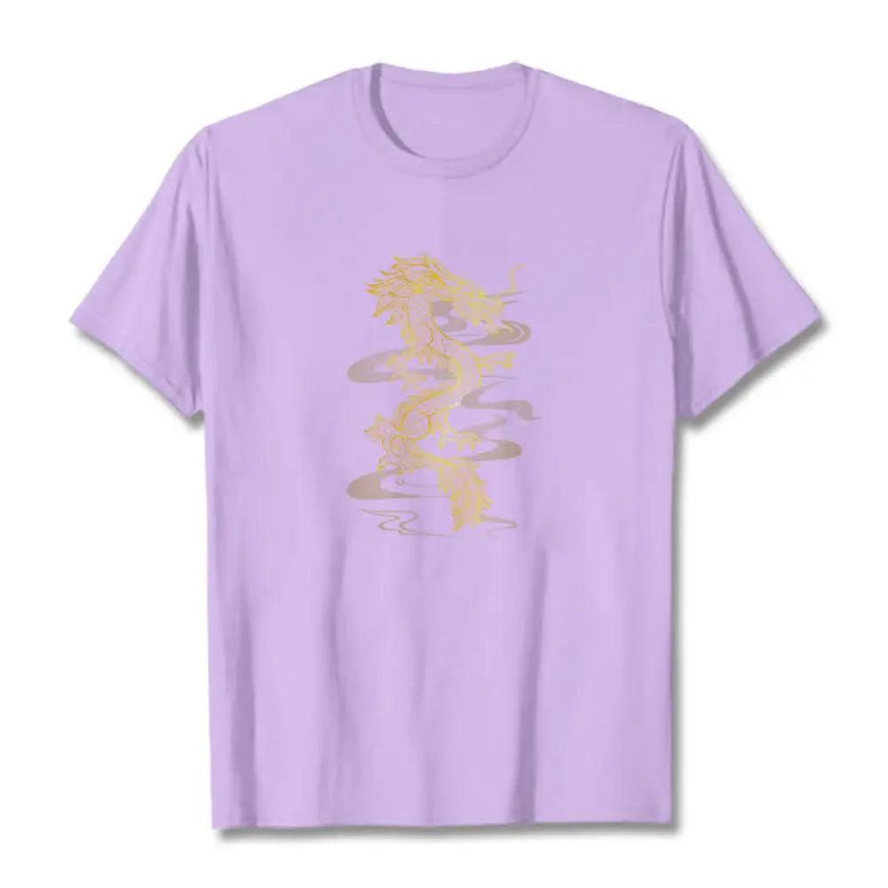Buddha Stones Golden Dragon Cotton Tee T-shirt - Plum / S - T-Shirts
