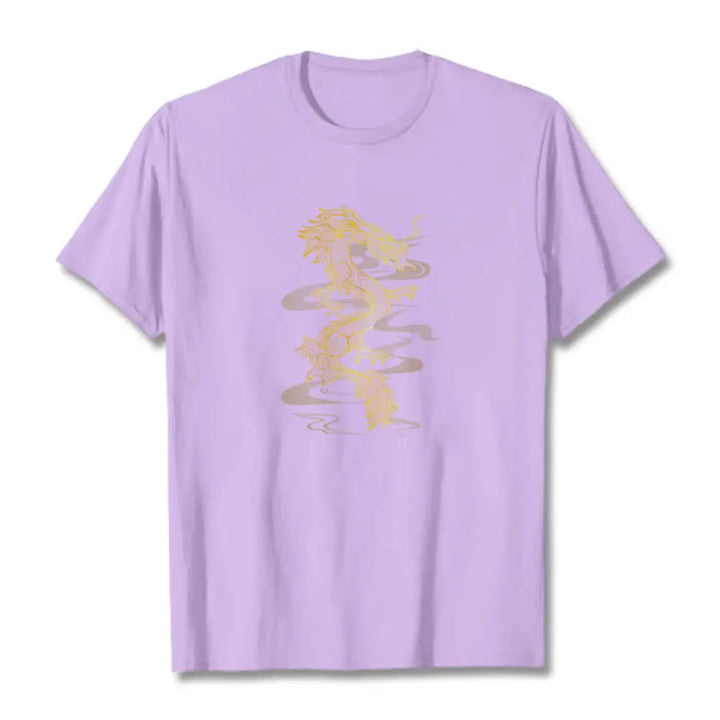 Buddha Stones Golden Dragon Cotton Tee T-shirt - Plum / S - T-Shirts