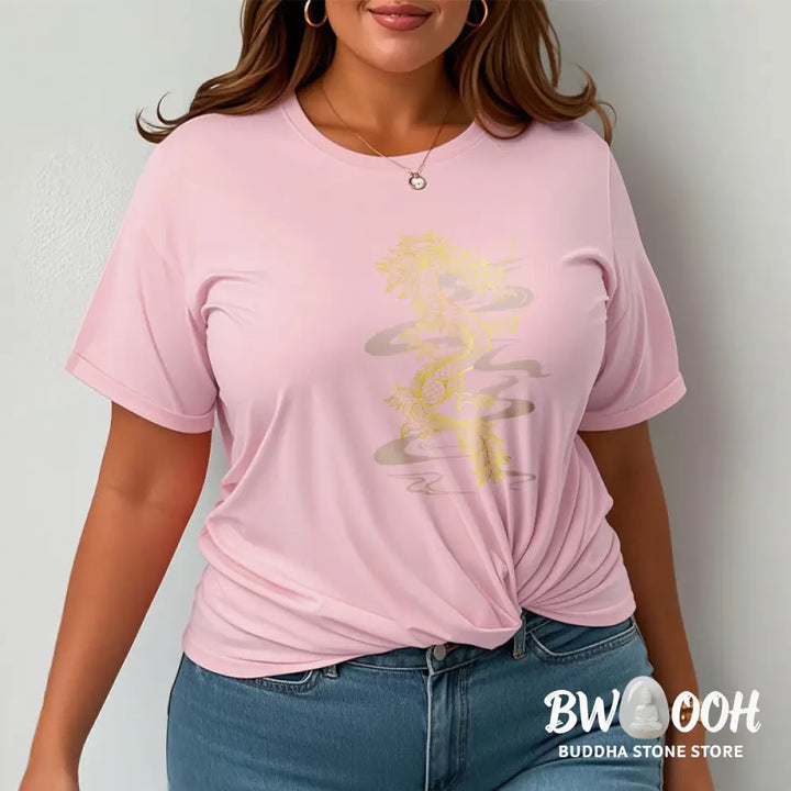 Buddha Stones Golden Dragon Cotton Tee T-shirt - T-Shirts