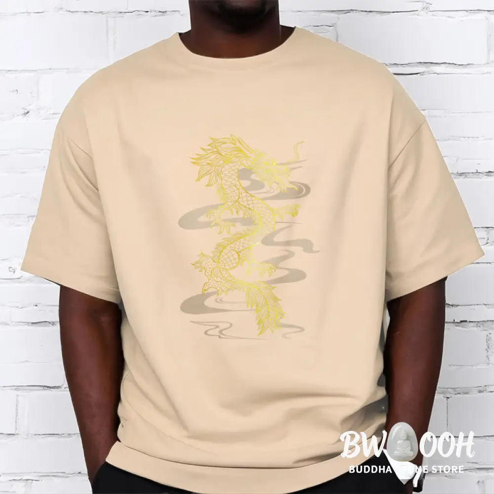 Buddha Stones Golden Dragon Cotton Tee T-shirt - T-Shirts