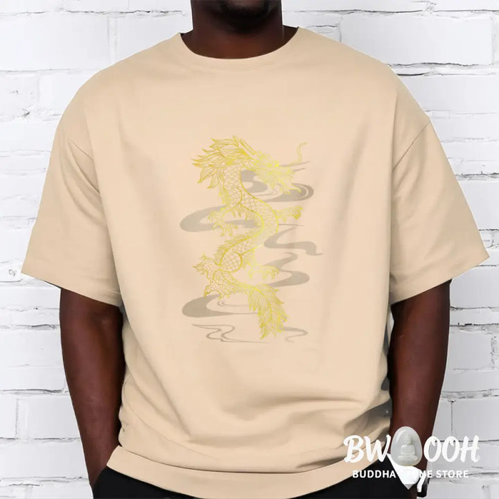 Buddha Stones Golden Dragon Cotton Tee T-shirt - T-Shirts