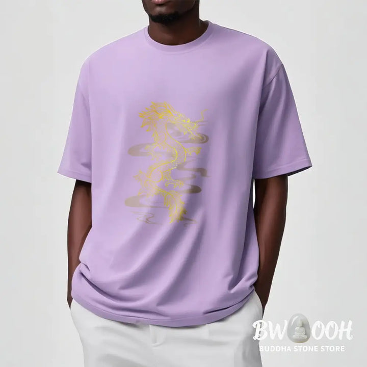 Buddha Stones Golden Dragon Cotton Tee T-shirt - T-Shirts
