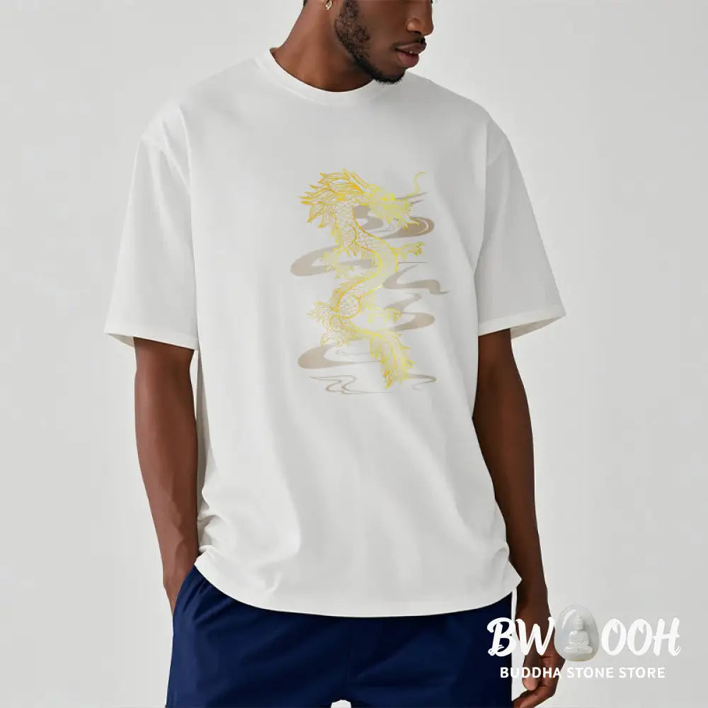 Buddha Stones Golden Dragon Cotton Tee T-shirt - T-Shirts