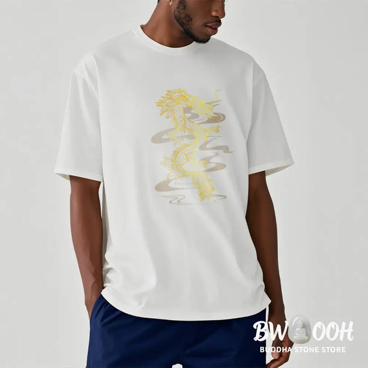 Buddha Stones Golden Dragon Cotton Tee T-shirt - T-Shirts