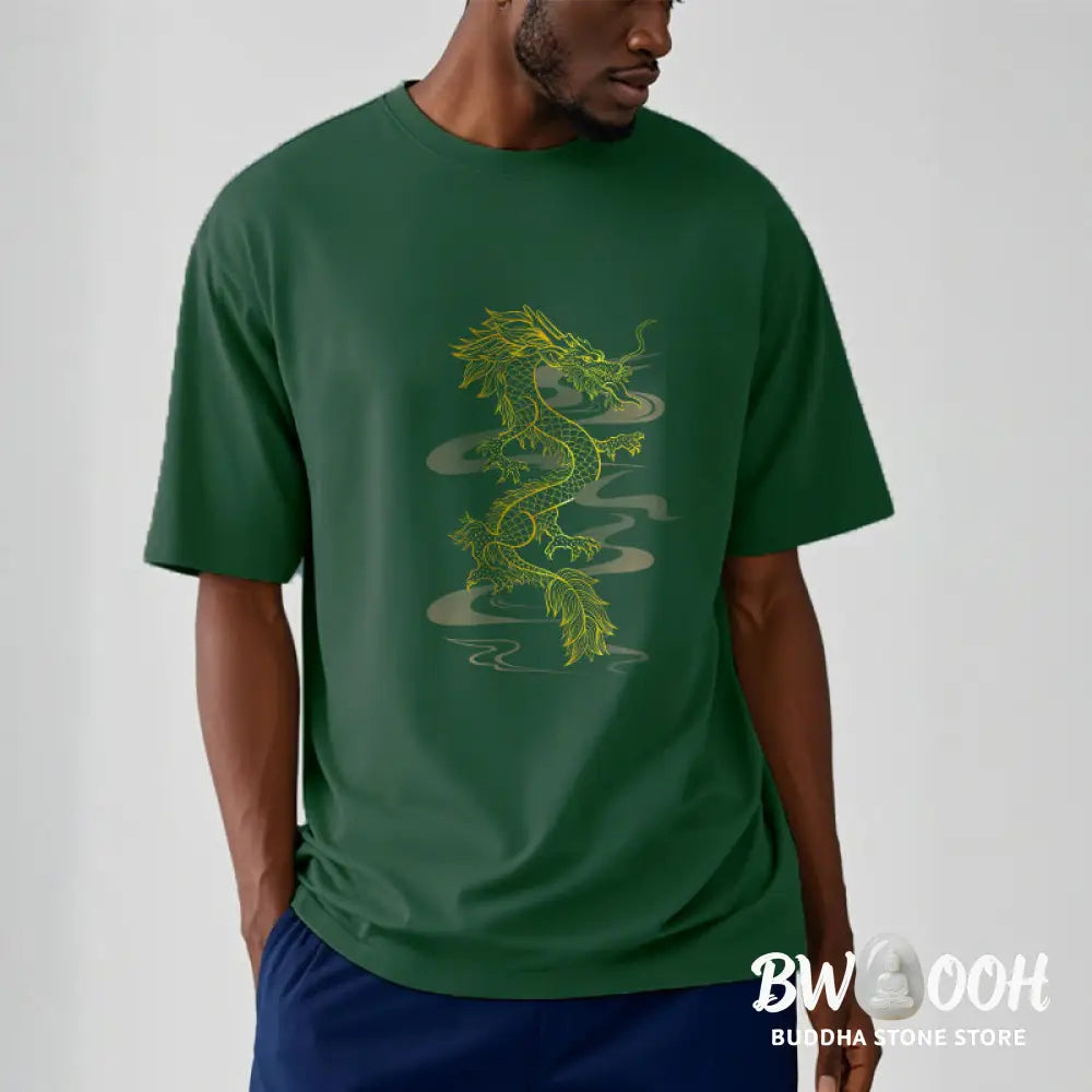 Buddha Stones Golden Dragon Cotton Tee T-shirt - T-Shirts