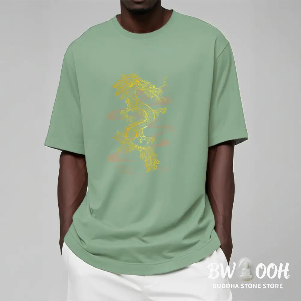 Buddha Stones Golden Dragon Cotton Tee T-shirt - T-Shirts