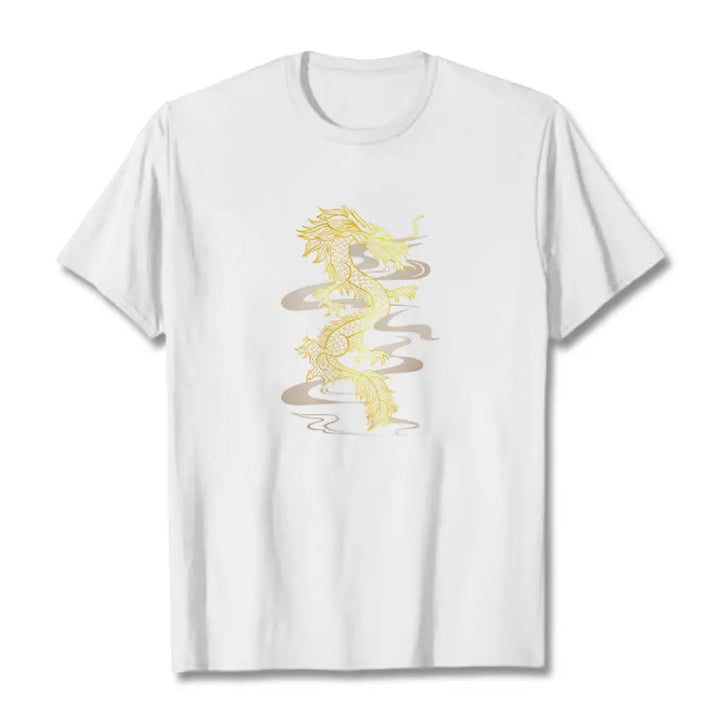 Buddha Stones Golden Dragon Cotton Tee T-shirt - White / S - T-Shirts