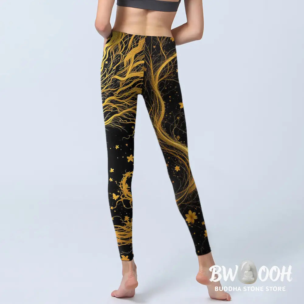 BWOOOH printed yoga leggings - Golden Dragon Pattern Print Gym Leggings