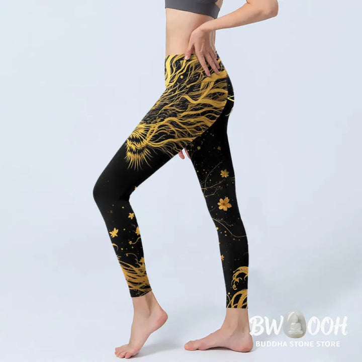 BWOOOH printed yoga leggings - Golden Dragon Pattern Print Gym Leggings