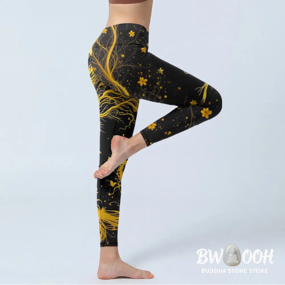 BWOOOH printed yoga leggings - Golden Dragon Pattern Print Gym Leggings