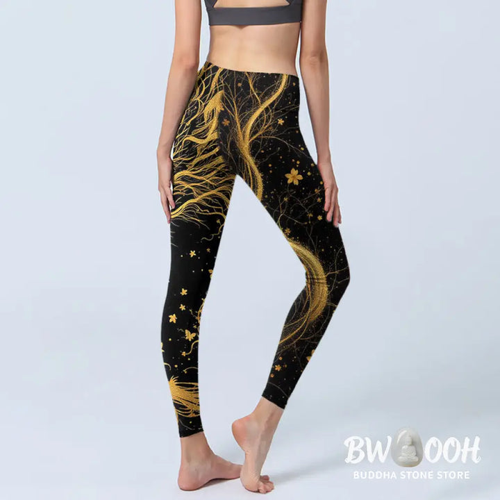 BWOOOH printed yoga leggings - Golden Dragon Pattern Print Gym Leggings