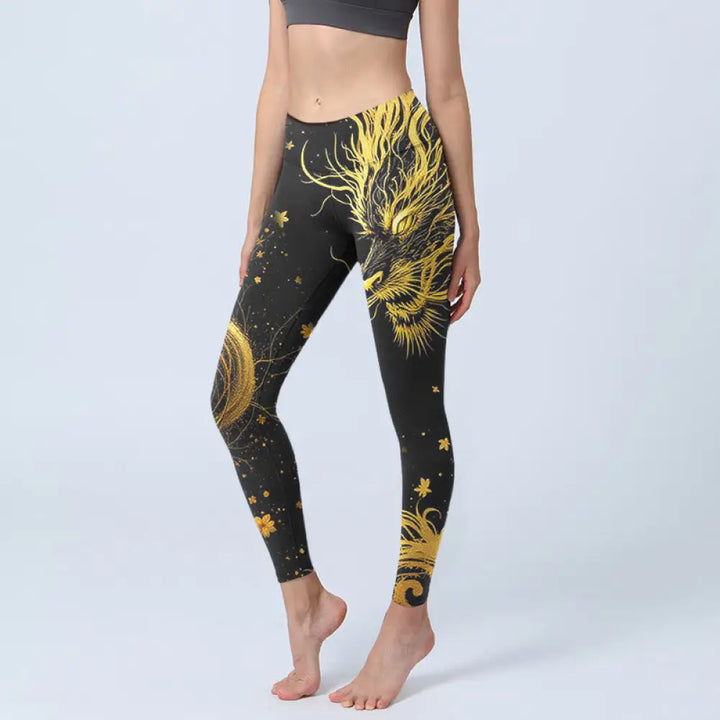 BWOOOH printed yoga leggings - Golden Dragon Pattern Print Gym Leggings